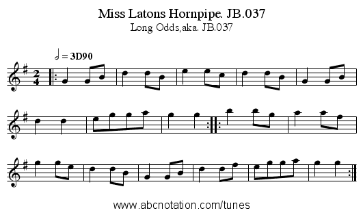 Miss Latons Hornpipe. JB.037 - staff notation