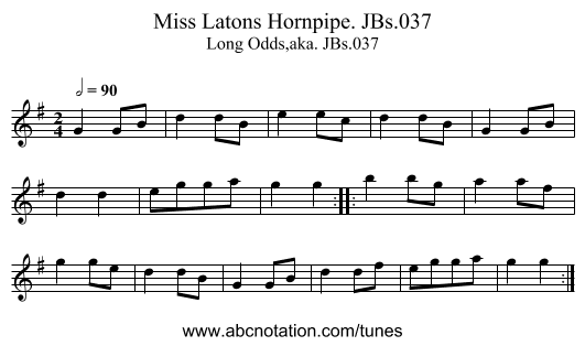 Miss Latons Hornpipe. JBs.037 - staff notation