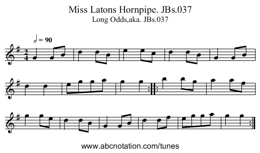 Miss Latons Hornpipe. JBs.037 - staff notation