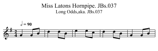 Miss Latons Hornpipe. JBs.037 - staff notation