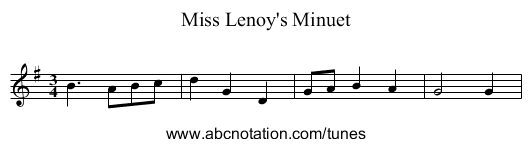 Miss Lenoy's Minuet - staff notation