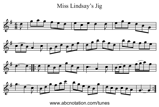 Miss Lindsay’s Jig - staff notation