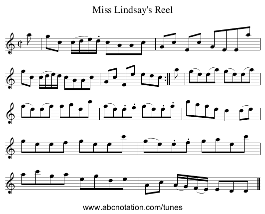 Miss Lindsay's Reel - staff notation