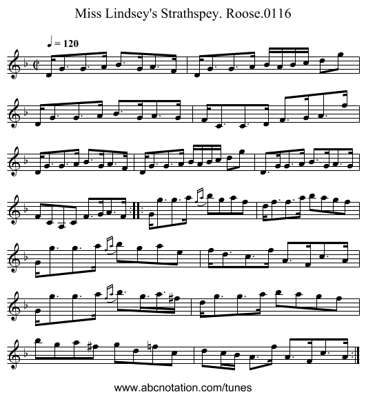 Miss Lindsey's Strathspey. Roose.0116 - staff notation
