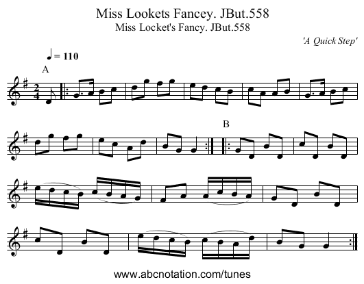 Miss Lookets Fancey. JBut.558 - staff notation