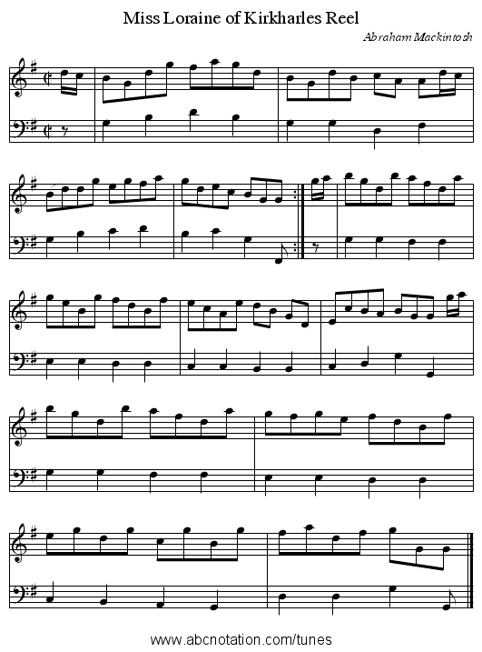 Miss Loraine of Kirkharles Reel - staff notation