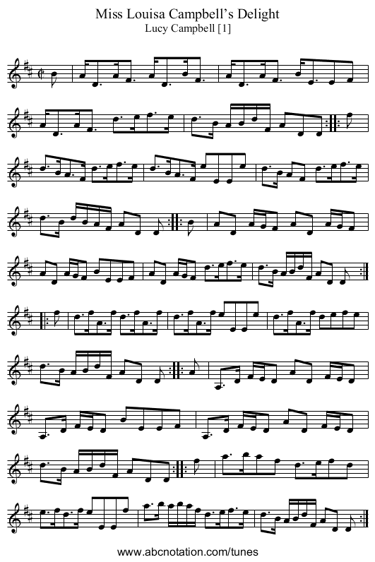 Miss Louisa Campbell’s Delight - staff notation