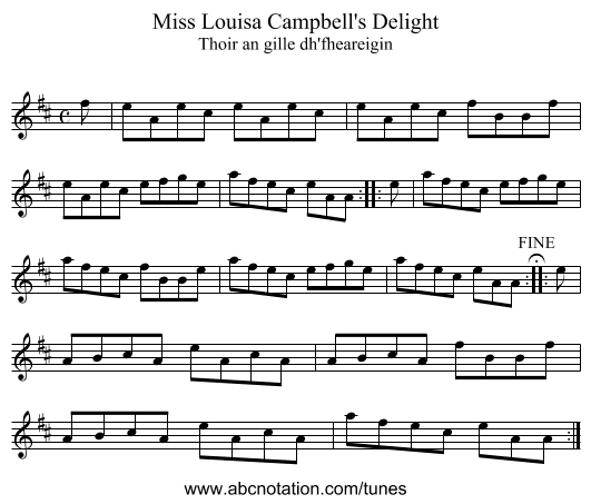 Miss Louisa Campbell's Delight - staff notation