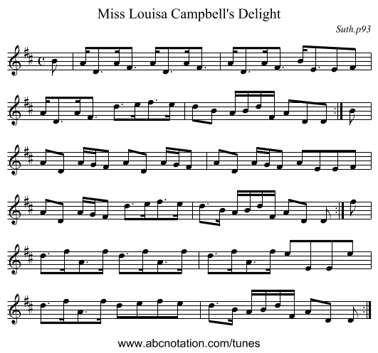 Miss Louisa Campbell's Delight - staff notation