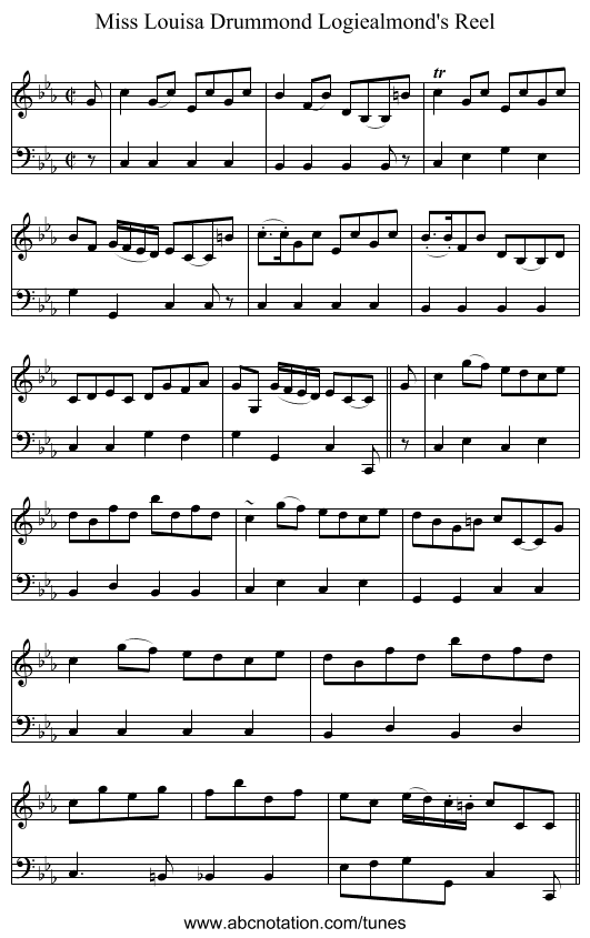 Miss Louisa Drummond Logiealmond's Reel - staff notation