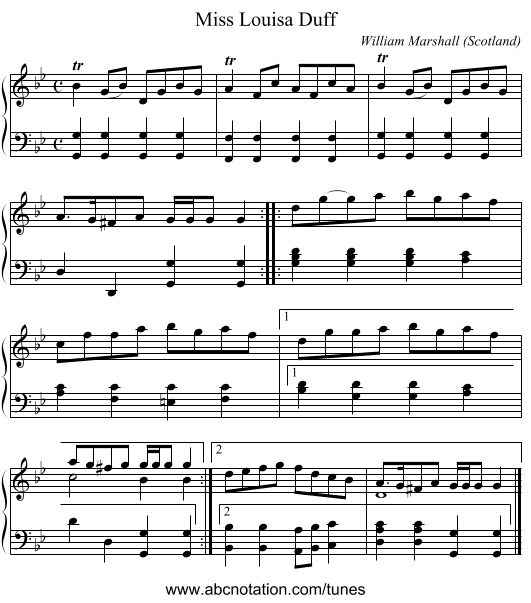 Miss Louisa Duff - staff notation