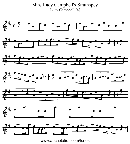 Miss Lucy Campbell's Strathspey - staff notation