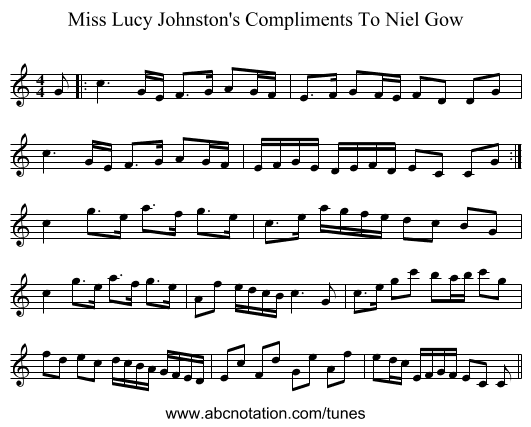 Miss Lucy Johnston's Compliments To Niel Gow - staff notation