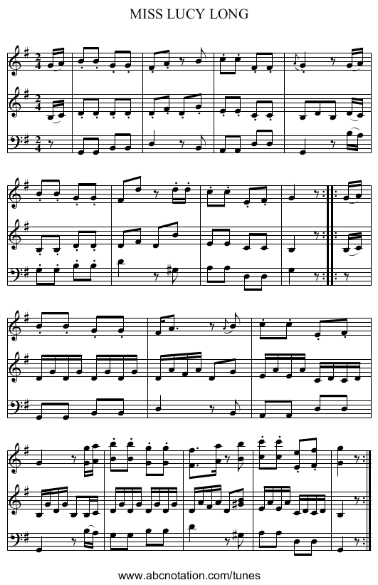 MISS LUCY LONG - staff notation