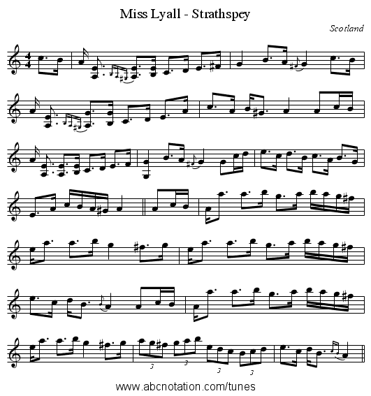 Miss Lyall - Strathspey - staff notation