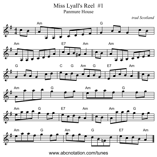 Miss Lyall's Reel  #1 - staff notation