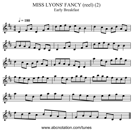 MISS LYONS' FANCY (reel) (2) - staff notation