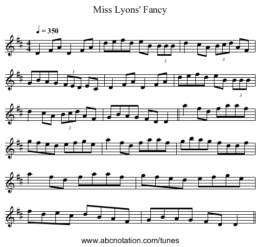 Miss Lyons' Fancy - staff notation