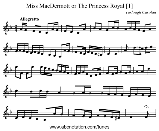 Miss MacDermott or The Princess Royal [1] - staff notation
