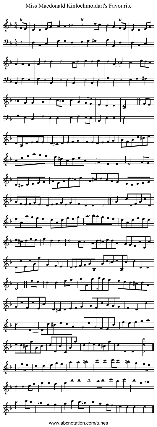 Miss Macdonald Kinlochmoidart's Favourite - staff notation