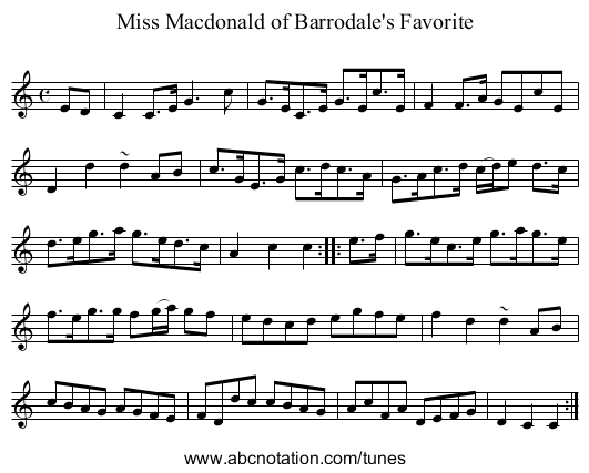 Miss Macdonald of Barrodale's Favorite - staff notation
