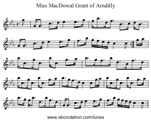 Miss MacDowal Grant of Arndilly - staff notation