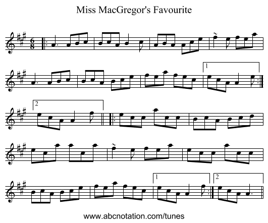 Miss MacGregor's Favourite - staff notation