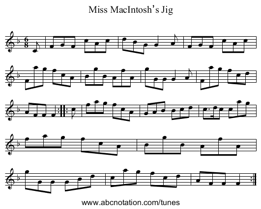 Miss MacIntosh’s Jig - staff notation