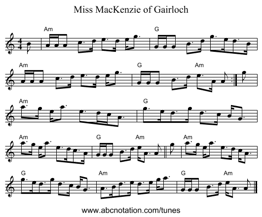 Miss MacKenzie of Gairloch - staff notation
