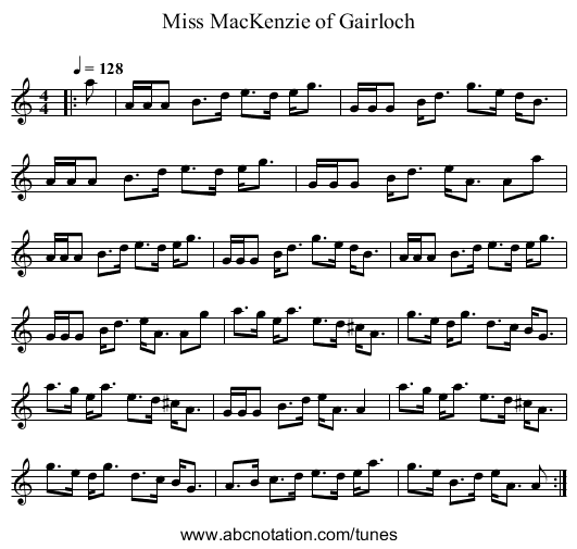 Miss MacKenzie of Gairloch - staff notation