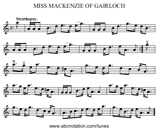MISS MACKENZIE OF GAIRLOCH - staff notation