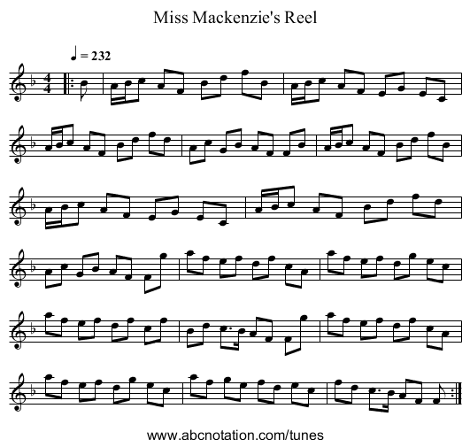 Miss Mackenzie's Reel - staff notation