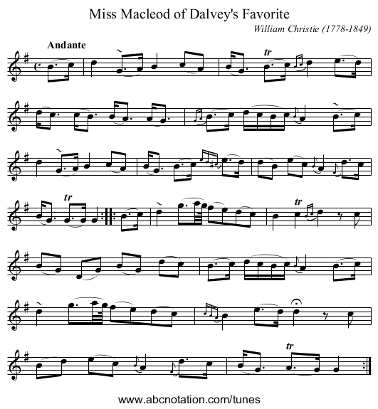 Miss Macleod of Dalvey's Favorite - staff notation