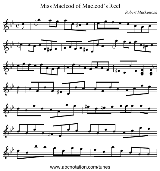 Miss Macleod of Macleod’s Reel - staff notation