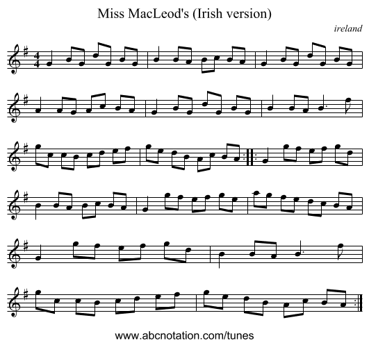 Miss MacLeod's (Irish version) - staff notation