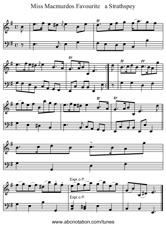 Miss Macmurdos Favourite a Strathspey - staff notation