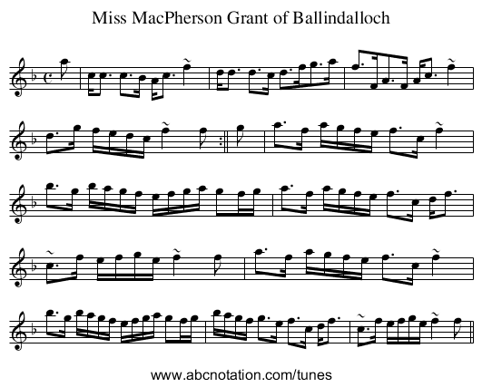 Miss MacPherson Grant of Ballindalloch - staff notation