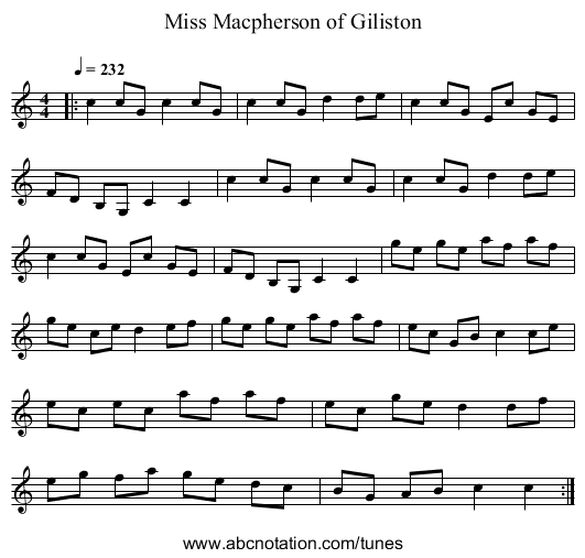 Miss Macpherson of Giliston - staff notation
