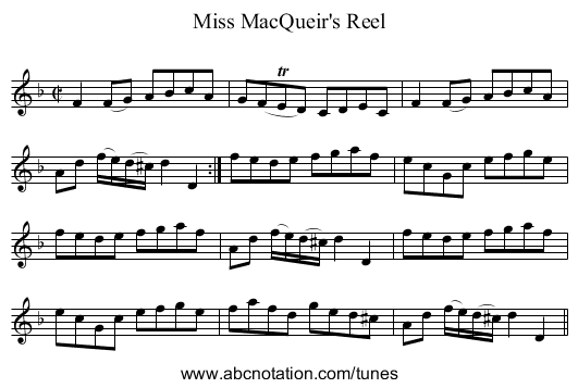 Miss MacQueir's Reel - staff notation
