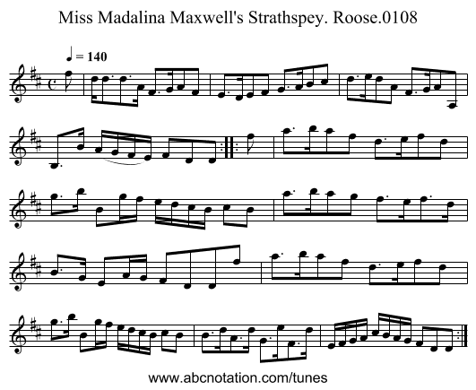 Miss Madalina Maxwell's Strathspey. Roose.0108 - staff notation