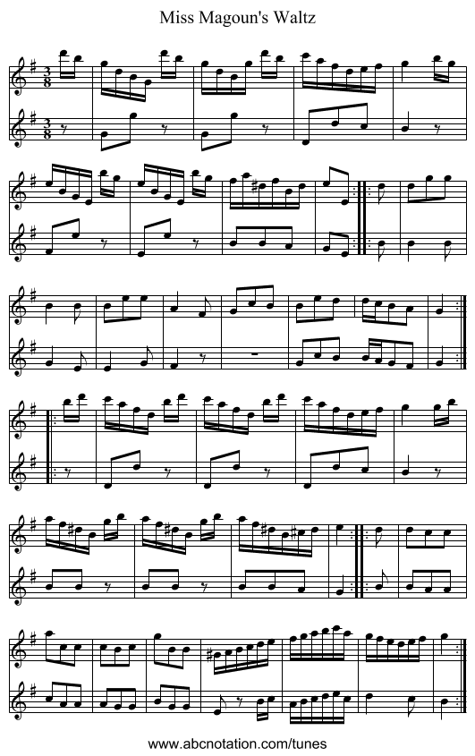 Miss Magoun's Waltz - staff notation