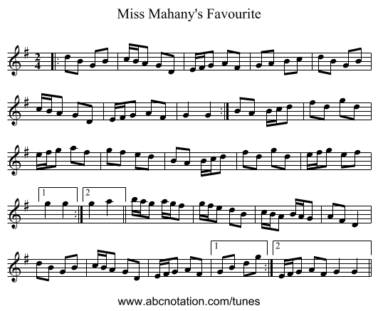 Miss Mahany's Favourite - staff notation