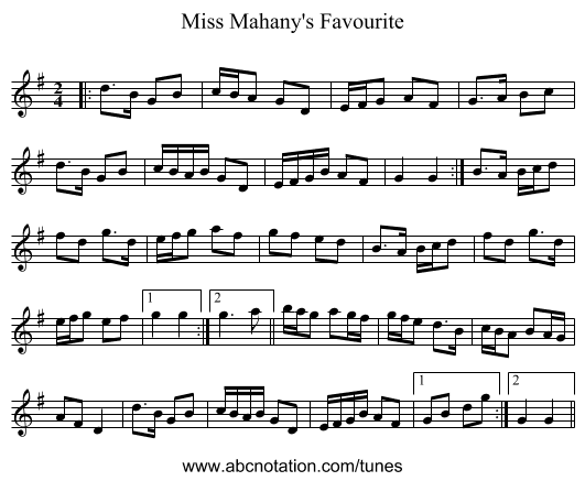 Miss Mahany's Favourite - staff notation