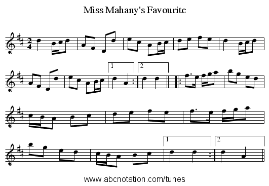 Miss Mahany's Favourite - staff notation