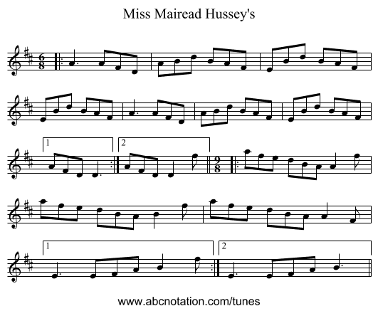 Miss Mairead Hussey's - staff notation