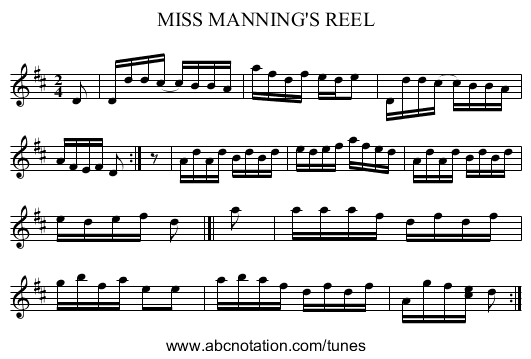 MISS MANNING'S REEL - staff notation