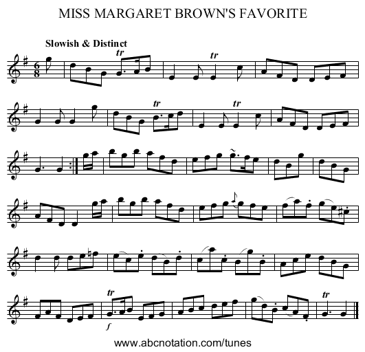 MISS MARGARET BROWN'S FAVORITE - staff notation