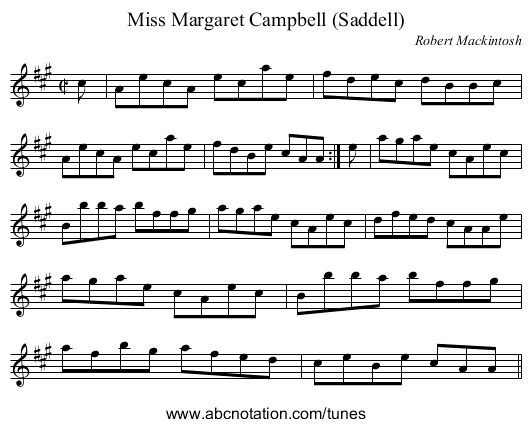 Miss Margaret Campbell (Saddell) - staff notation
