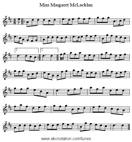 Miss Margaret McLachlan - staff notation