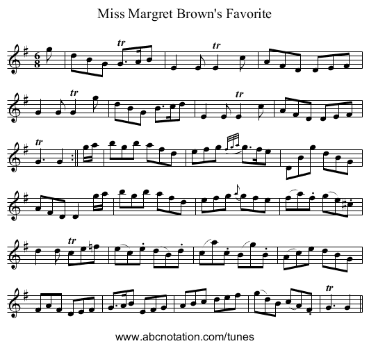 Miss Margret Brown's Favorite - staff notation